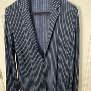 Men's Navy Pinstripe Single-Button Blazer from Patrick Assaraf